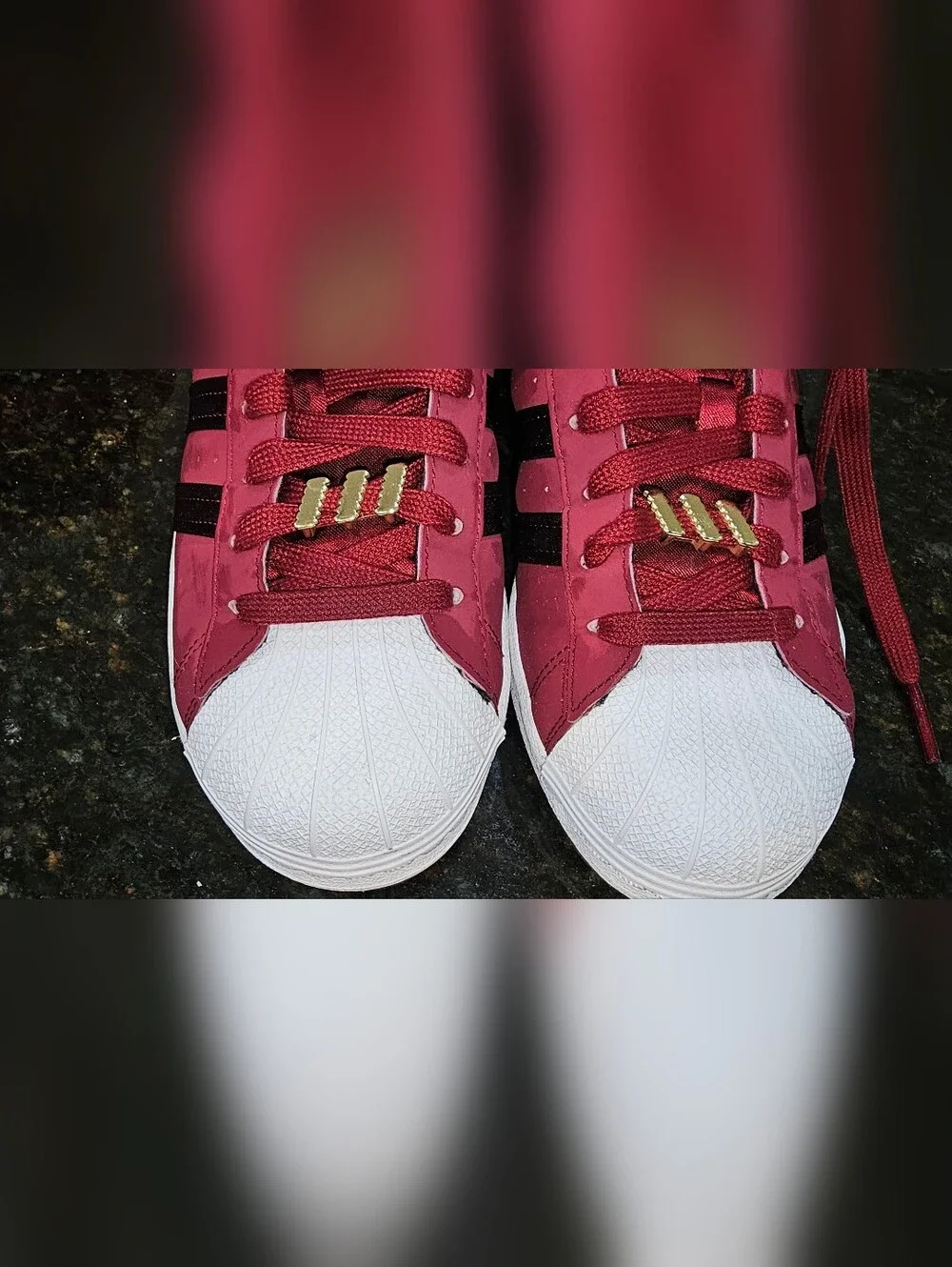 adidas Red Shell Toe Sneakers with Black Stripes